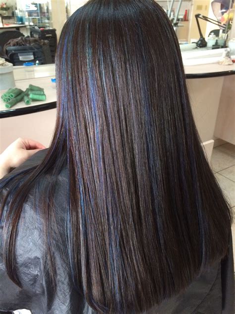 After than, give yourself subtle copper brown touches on random strands of hair you've got 20 different black hairstyles with brown highlights you can choose from to try on this 2021! Dark brown hair with blue highlights | Blue hair ...