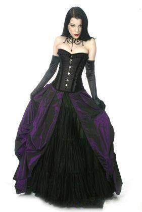 Purple And Black Wedding Dresses Corset Gothic Bridal Gown With Ruffle