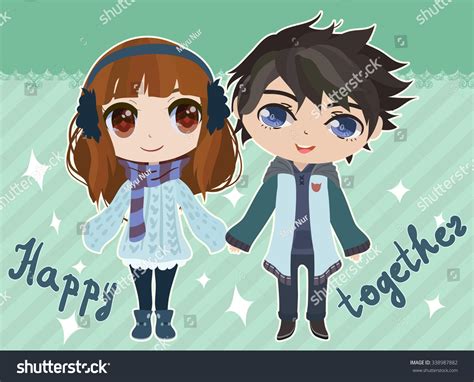 Happy Together Card Anime Couple Stock Vector 338987882