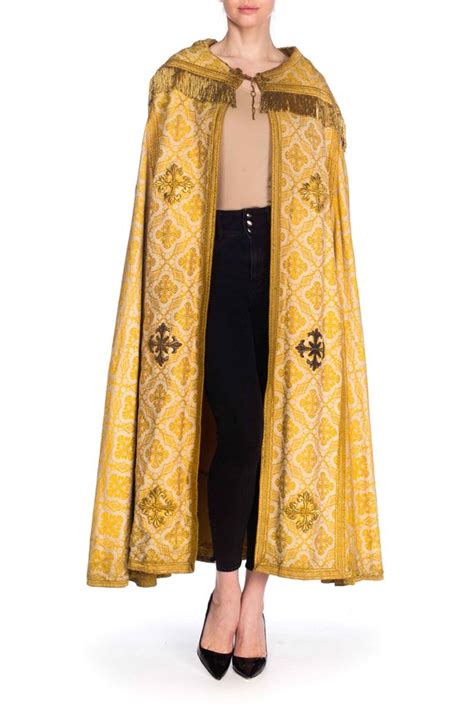 Brocade Floor Length Cape With Gold Fringe Size Fr Coat Women Fashion