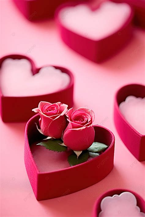Roses In Red Heart Shaped Boxes On Pink Background Wallpaper Image For