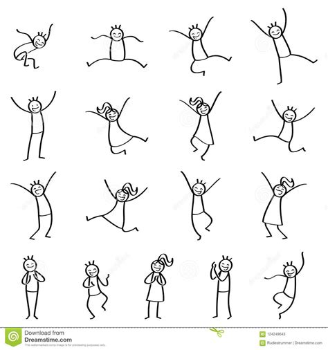 Set Of Stick Figures Stick People Jumping Happy Men And