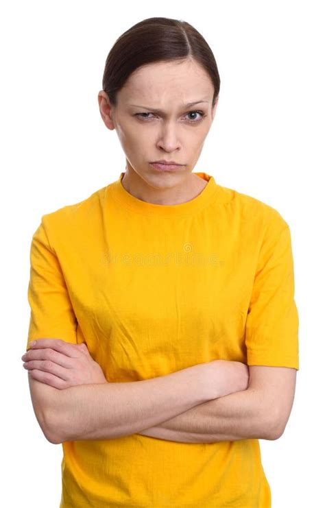 Seriously Angry Woman In Red Suit Attention You Stock Photo Image Of