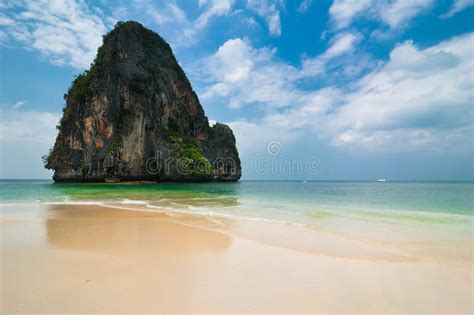 Tropical Beach Landscape With Rock Formation Island And Ocean Stock