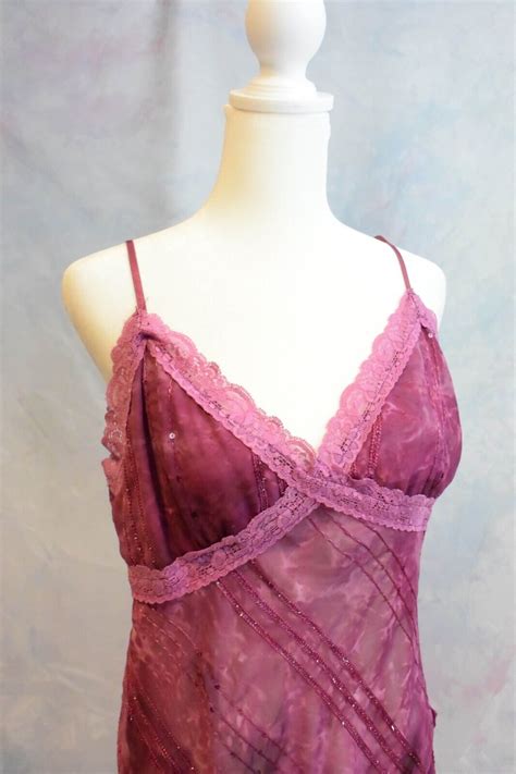 Vintage Y2k Whimsygoth Purple Lace Semi Sheer Cami Grunge Sequins