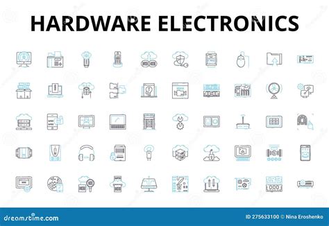 Hardware Electronics Linear Icons Set Circuitry Microcontroller Capacitor Transistor Diode