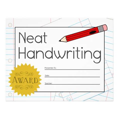 Neat Handwriting Award Certificate Red Pencil Customized Letterhead