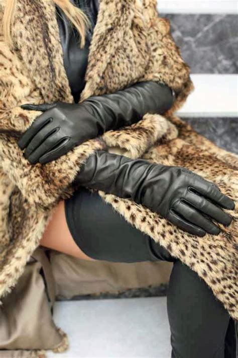Lange Damen Lederhandschuhe Lederhandschuhe Handschuhe Mode Schwarze Lederhandschuhe