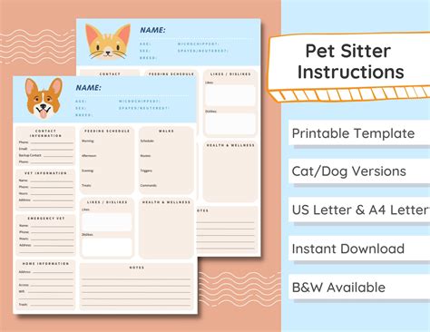 Pet Sitter Instructions Pet Sitter Notes Pet Sitter | Etsy