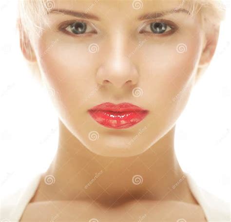Beautiful Blond Woman With Red Lipstick Stock Image Image Of