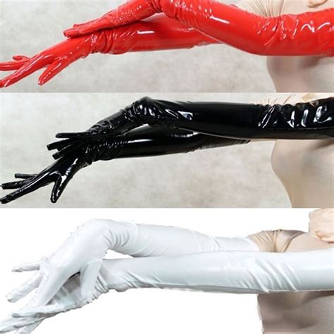Sexy Women S Long Gloves Five Fingers Pvc Gloves Wet Look Opera Length Black Red White Faux