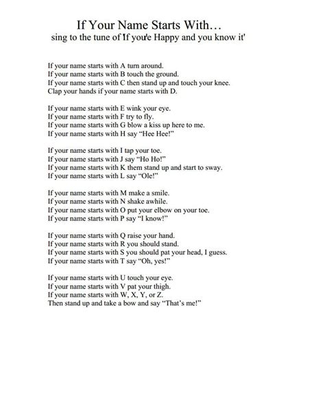 Our goal is to help you to identify. If Your Name Starts With (sang to the tune of 'If Your ...