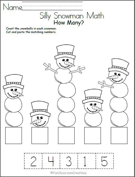 Free Math Worksheets Kindergarten Silly Snowman Made By Teachers