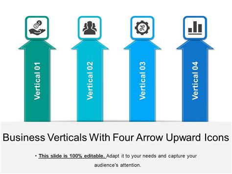 Business Verticals With Four Arrow Upward Icons Powerpoint