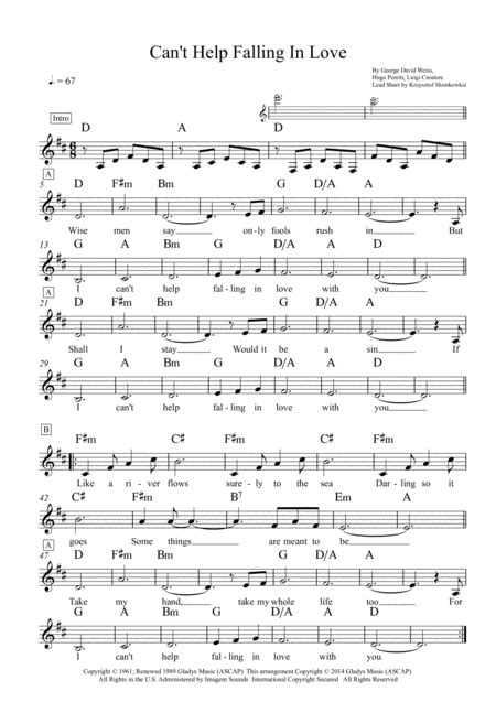 Cant Help Falling In Love Elvis Presley Lead Sheet Free Music Sheet Musicsheets Org