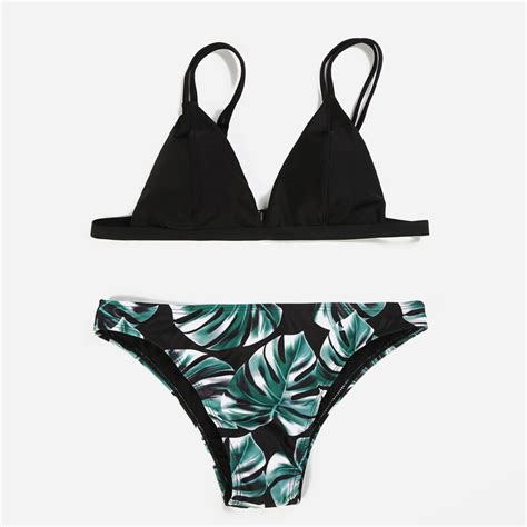 Amalibay Sexy Brazilian Bikinis Women Swimsuit Padded Print Leaf Halter Bikini Set Push Up