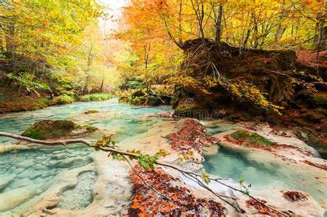 Colorful Autumn Landscape At Urederra Source Spain Stock Photo Image