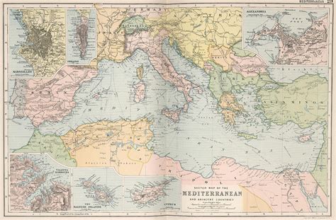 Vintage Map Of The Mediterranean Sea 1891 Drawing By