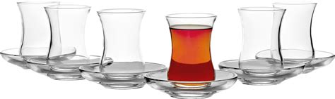 Turkish Tea Glasses Saucers Set Pasabahce Design 12 Pc Set Of 6