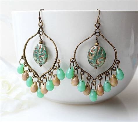 Bronze Creme Green Chandelier Earrings Picasso By Soleilgypsy