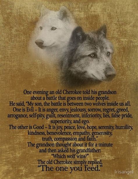 The Two Wolves Cherokee Proverb Two Wolves Native American Prayers