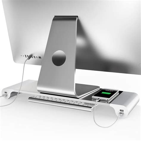 Aluminum Alloy Monitor Stand Space Bar Dock Desk Riser With4 Usb Ports
