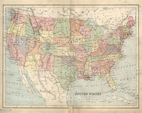 Antique Map Of Usa In The 19th Century 1873 Stock Illustration