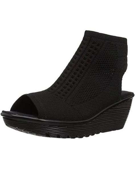 Skechers Parallel Tight Peep Toe Stretch Knit Sandal Wedge In Black Lyst