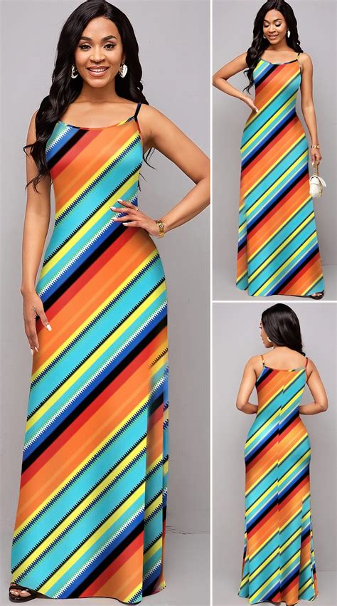 Rainbow Stripe Spaghetti Strap Maxi Dress Atropa Belladonna