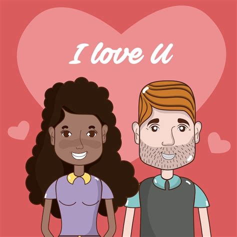 Premium Vector I Love You Card With Cute And Funny Couple Cartoons