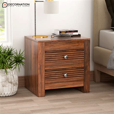 Tay Wooden 2 Drawers Storage Bedroom Side Table Brown Decornation