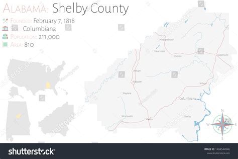 Large Detailed Map Shelby County Alabama Stock Vector Royalty Free
