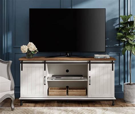 Wampat 58” Farmhouse Tv Stand For Tvs Up To 65 Inch White Farmhouse
