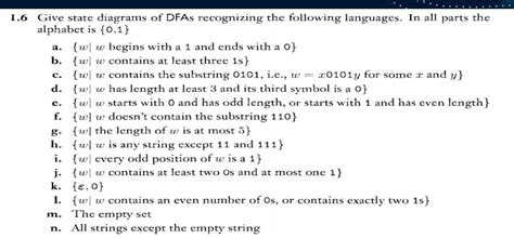 Solved 1 6 Give State Diagrams Of Dfas Recognizing The