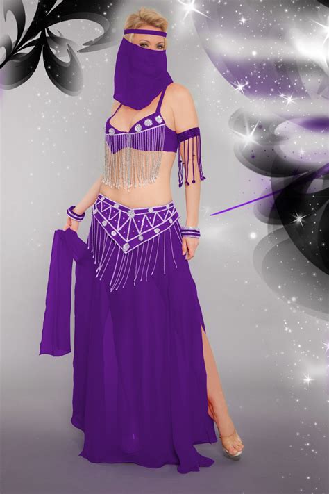 Beautiful Genie Belly Dancer Costume Set Red Black Purple Belly
