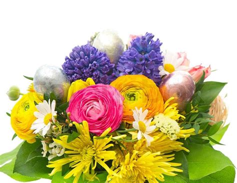 Beautiful Easter Bouquet Of Colorful Spring Flowers Stock Photo