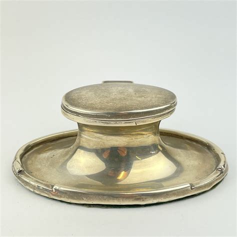 Antique Solid Silver Weighted Capstan Inkwell A And J Zimmerman 1913 10cm