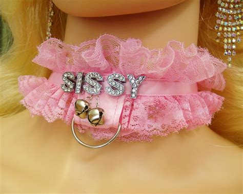 Any Size Personalized Pink Lace Choker Lock Bells Collar Sissy Bdsm Ddlg Plus Ebay