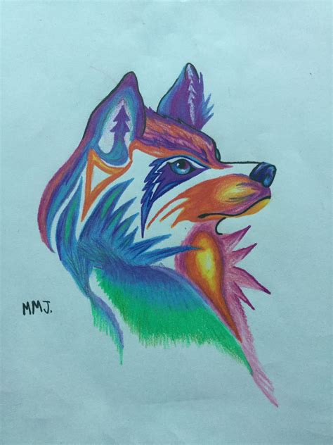 Rainbow Wolf Drawing Demon Wolf Wolf Drawing Pencil Art Wolves