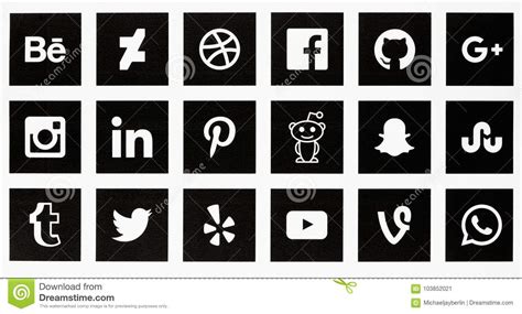 Social Media Icons Printed On Paper Editorial Photo Illustration Of