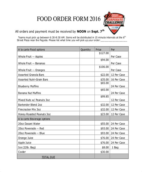 Best Templates Sample Food Order Form 9 Examples In Word Pdf