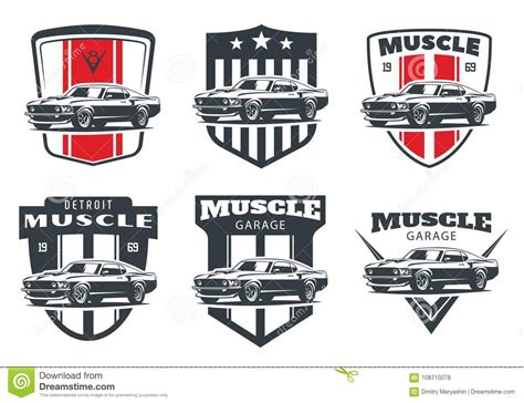 Set Of Classic Muscle Car Logo Emblems And Badges Stock