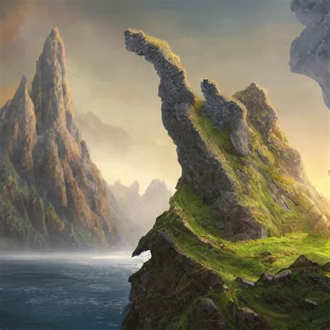 Basalt Cliffs And Mountains Floating Islands Fantasy Stable
