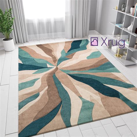 Teal Rugs Beige Hand Carved Pattern Abstract Carpet Bedroom Mat Small