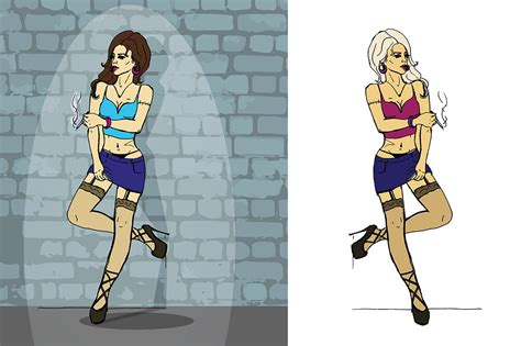 Smoking Prostitute Wait Client Custom Designed Illustrations