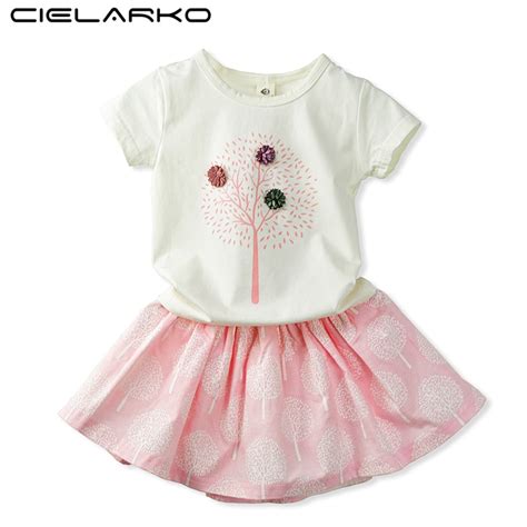 Cielarko Kids Girls Clothing Sets Baby Girl Cotton T Shirts Pink Skirt