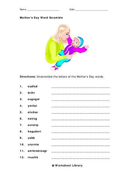 Mothers Day Word Scramble Worksheet For 2nd 3rd Grade Lesson Planet