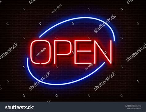 Neon Open Sign Light Vector Isolated On Dark Red Royalty Free Stock
