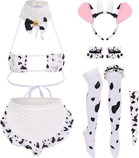 Amazon Com Women S Sexy Lingerie Outfit Dalmatian Milk Leopard Cow Japanese Cosplay Roleplay