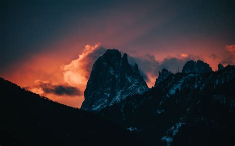 デスクトップ壁紙 ピーク 日没 山々 ドロミテ山脈 イタリア 自然 Trentino Italy 空 雲